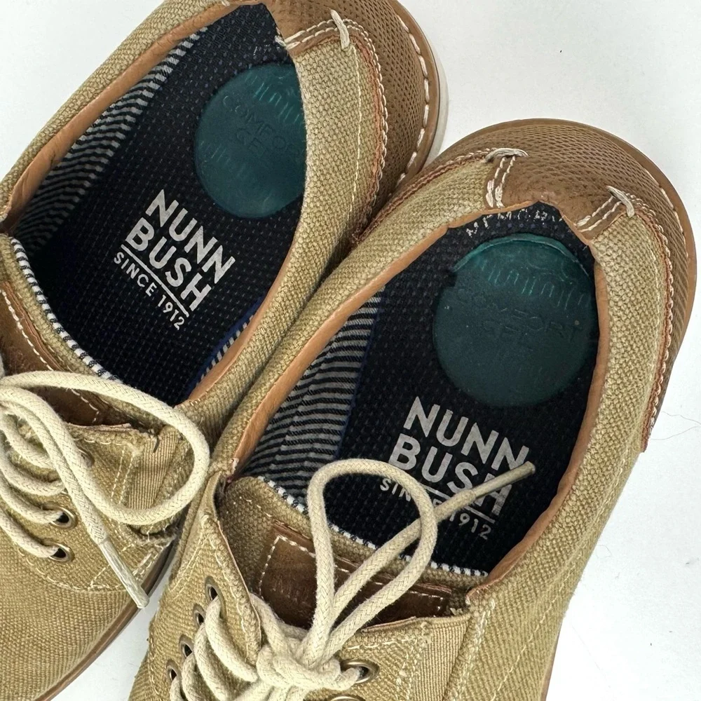Nunn Bush Barklay Tan Canvas Plain Toe Oxford Shoes Preppy Casual Mens Sz 7M EUC
